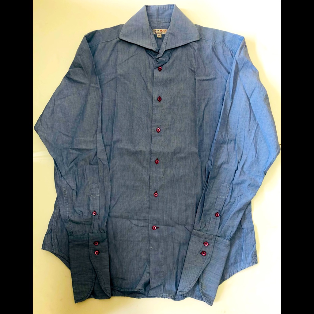 Coton Doux Mens Blue Stripes Sz 40 (M) 15 3/4 Long Sleeves